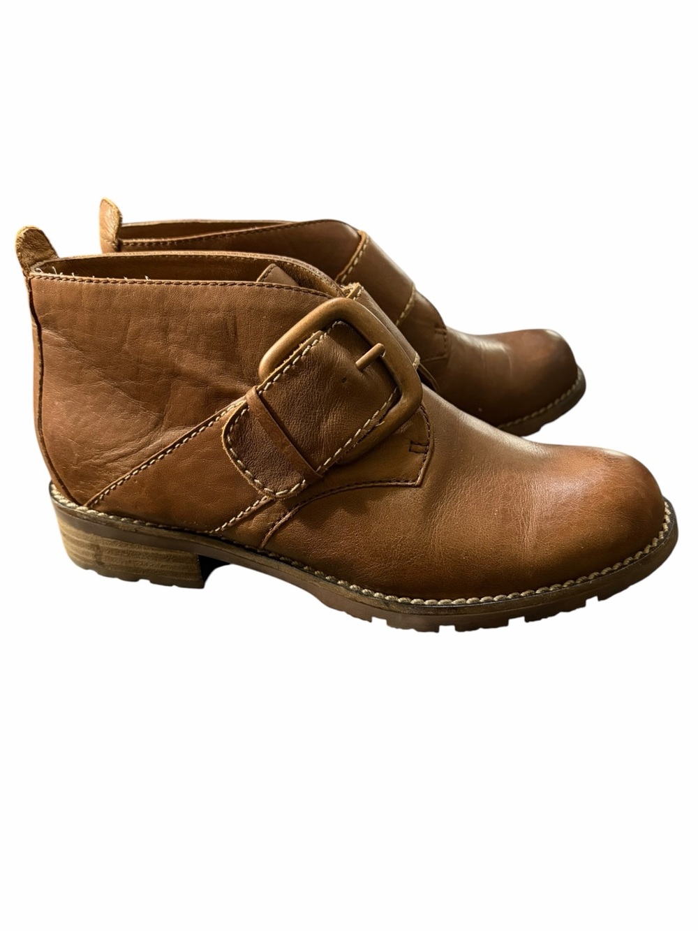 Sofft Tobacco Brown Leather Chukka Ankle Booties with Buckle Lug Sole Size 6